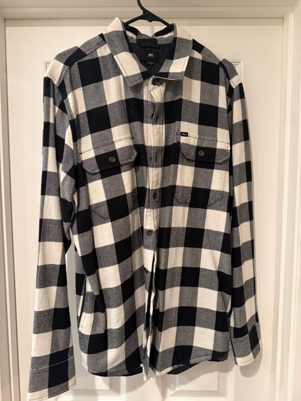 Obey Black and White Buffalo Plaid Button-Down Shirt